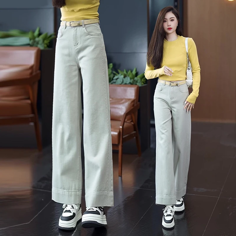 莫兰迪灰九分裤牛仔裤女春夏2025年新款高腰显瘦小个子直筒阔腿裤