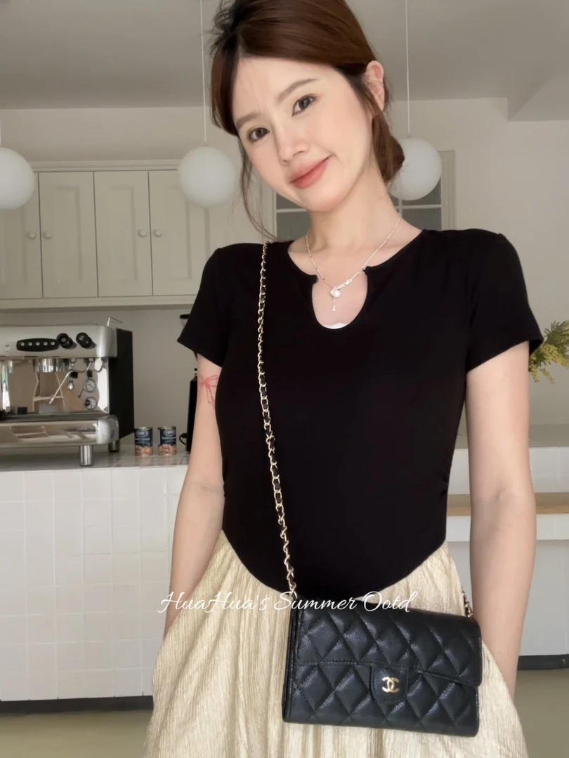 【花花】茶歇午后~韩系收腰显瘦针织短袖u领拼接连衣裙