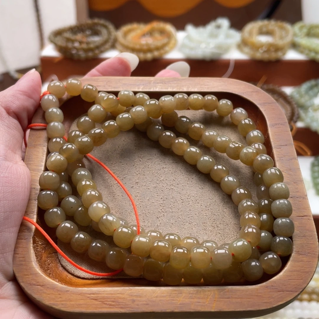 和田玉未镶嵌毛衣链珠串6*7mm