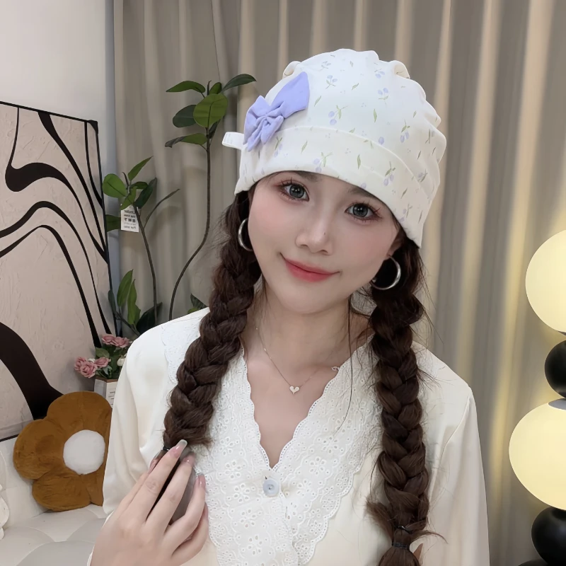 四季可用双层7A抗菌棉蝴蝶结月子帽月子发带亲子帽产后防风