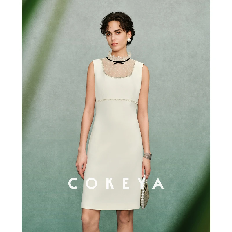 COKEYA/爱乐之城~琎口三醋酸收腰轻礼服网纱拼接无袖连衣裙春