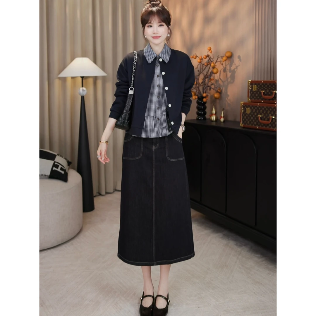 LMENY”丹宁百变半裙“气质主场双口袋明线直筒牛仔半身裙25CQ004