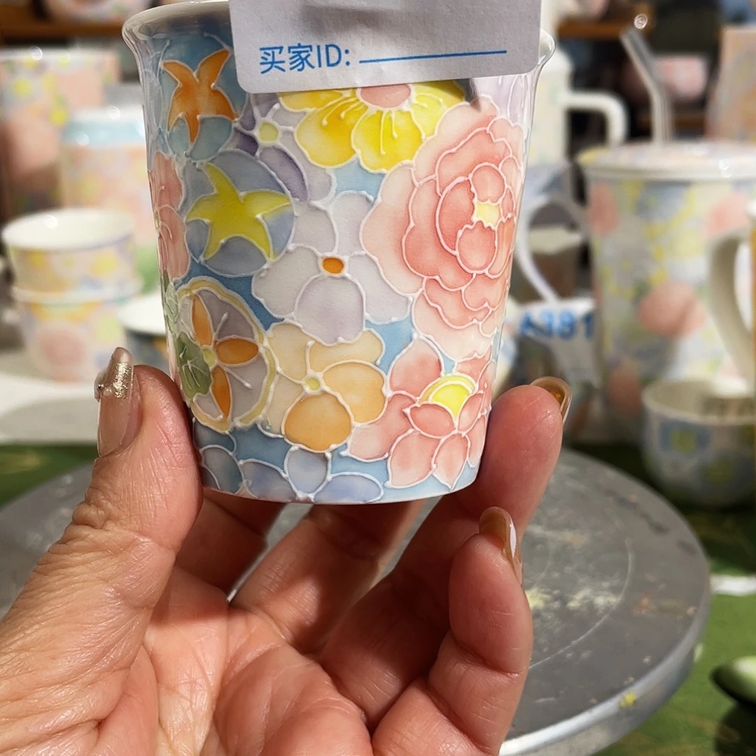 陶瓷双饮款釉下五彩万花小号可乐杯主人杯年终福利