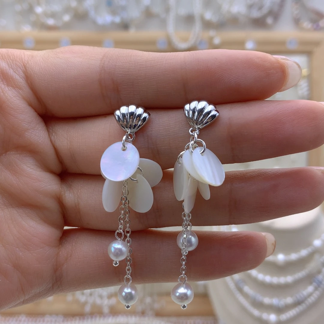 银S925镶嵌淡水珍珠耳饰