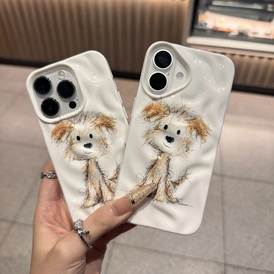 可爱潦草小狗牛奶壳适用iPhone16苹果14promax手机壳15防摔13