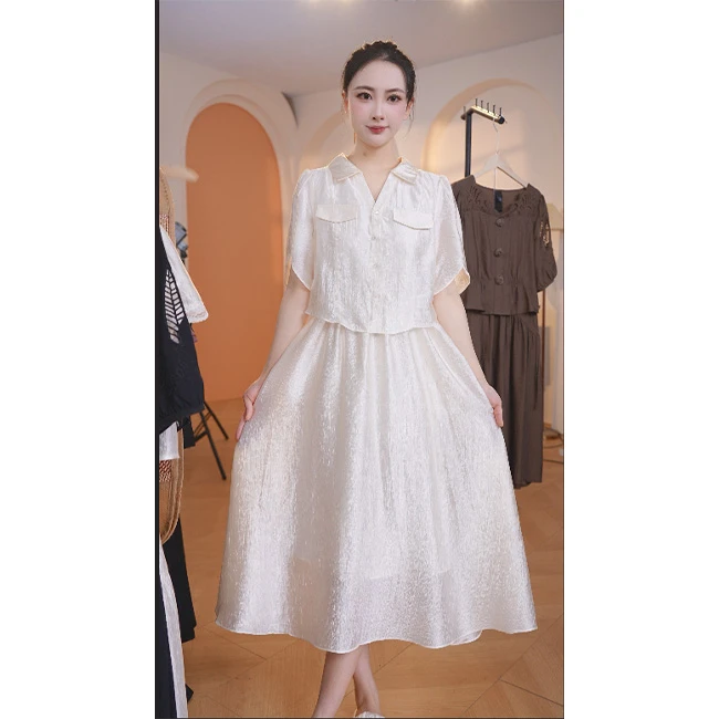 L8868   2025年夏季新款时尚减龄气质假两件宽松显瘦中长款连衣裙