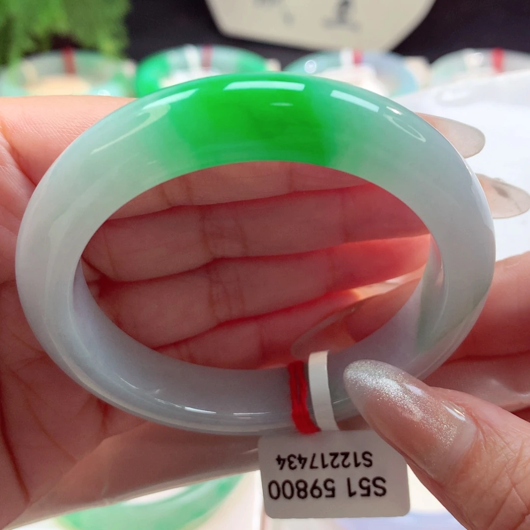 未镶嵌手镯翡翠上新大漏51泥鳅背辣阳绿大圈小六价（5号）