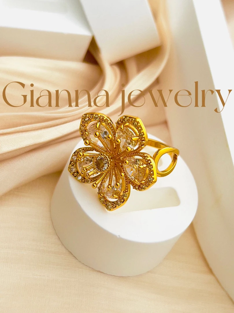 纯铜锆石戒指 铜镀金097金色波纹浅金民族风黄色指环百搭