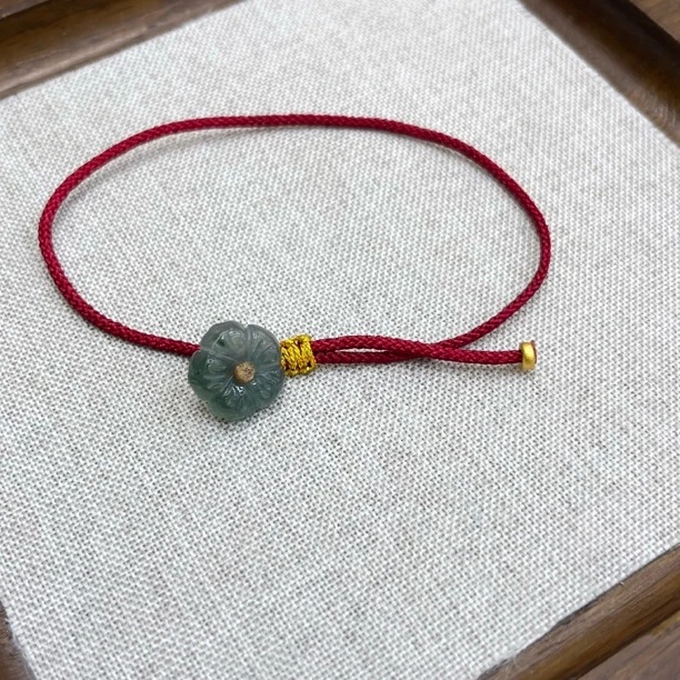 1200-翡翠花花红绳手链