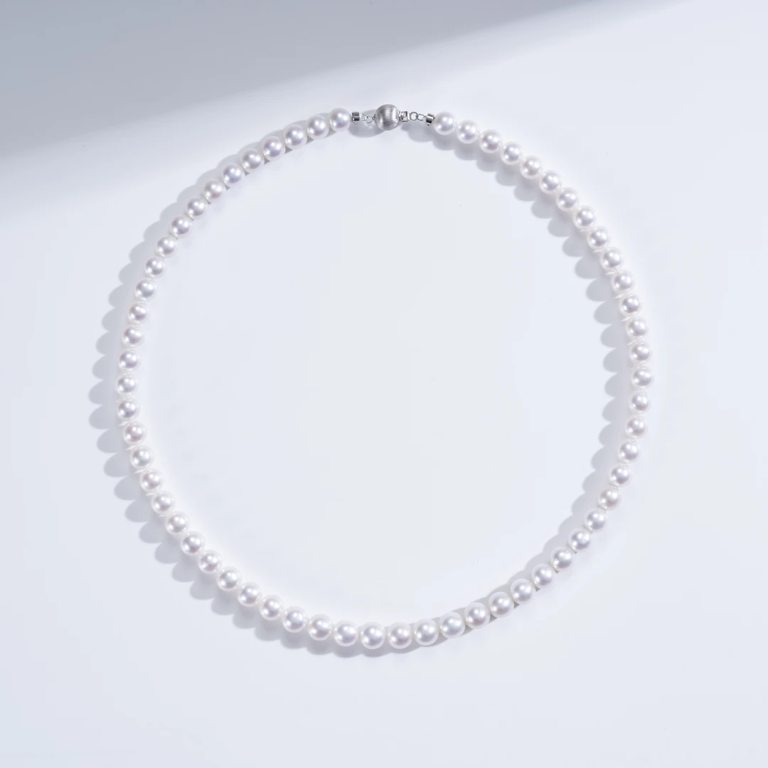 【爱迪生珍珠】淡水珍珠「极光天女」18K金扣头项链 6.5-7.5mm 强光
