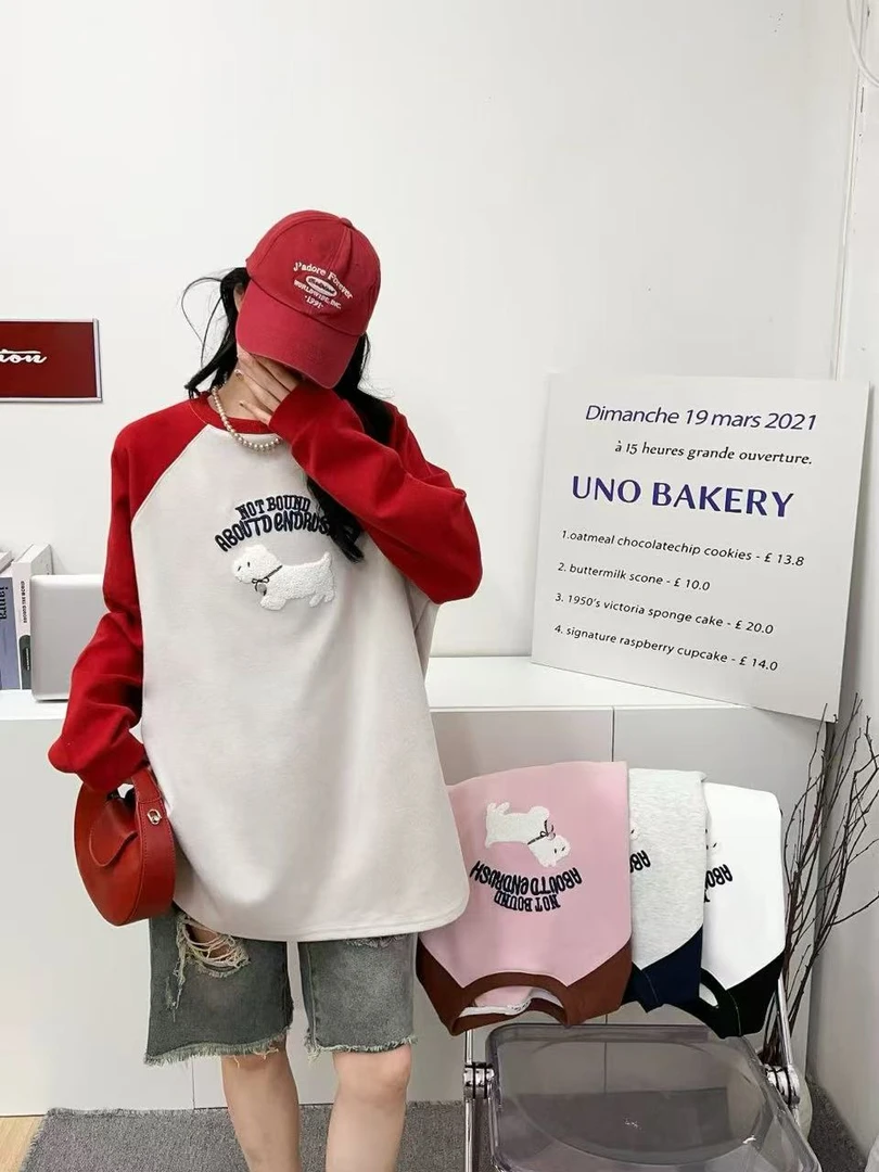 256058韩版小狗刺绣拼接孕妇卫衣2025春季新款休闲插肩袖