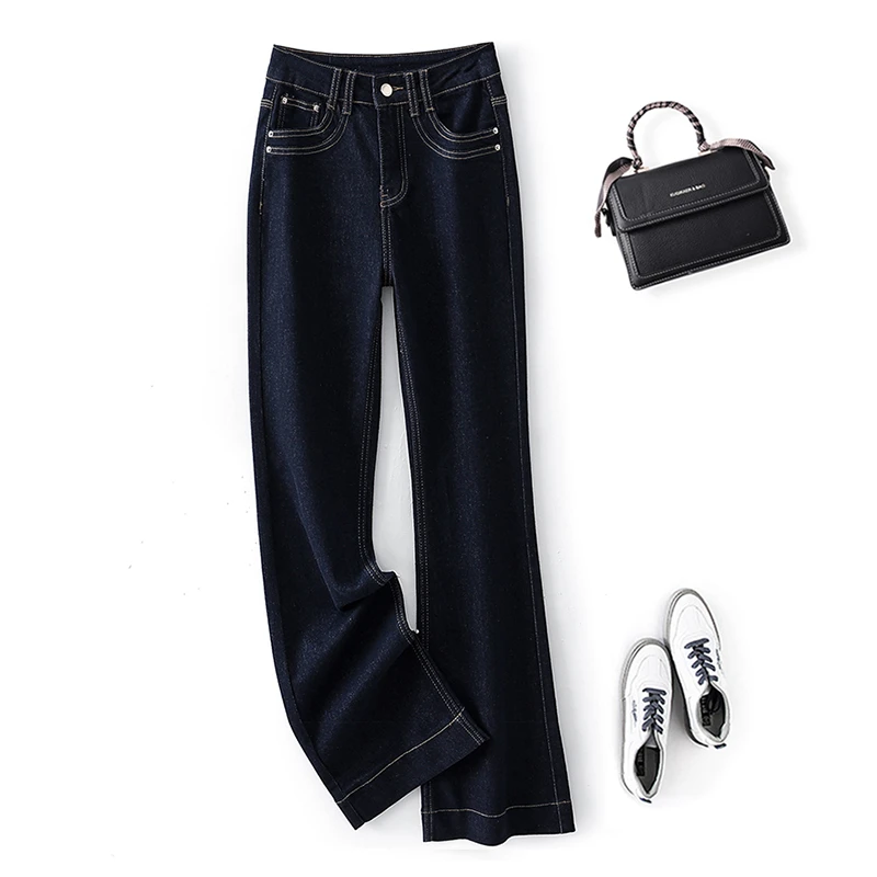 2025新款防褪色丹宁原生蓝修身显瘦微喇牛仔裤女小众设计感喇叭裤