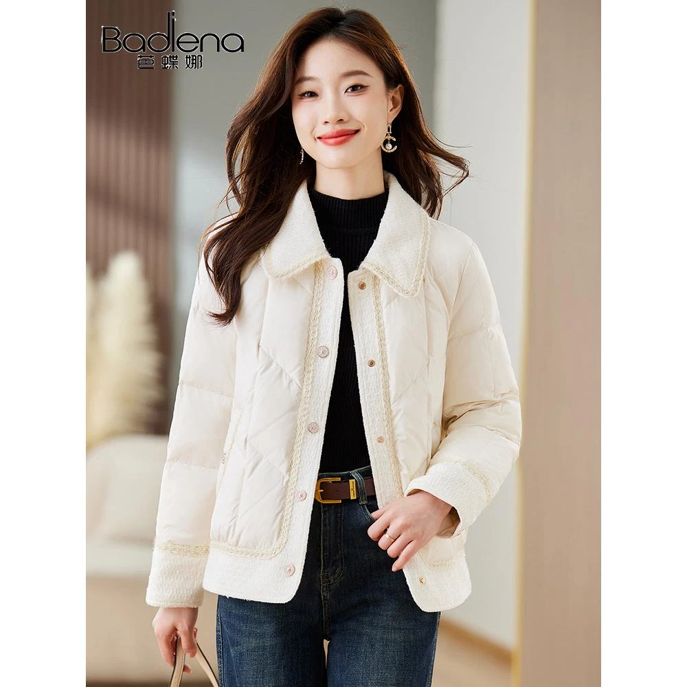 短款轻薄羽绒服女冬2025新款小香风高端气质通勤翻领简约保暖外套