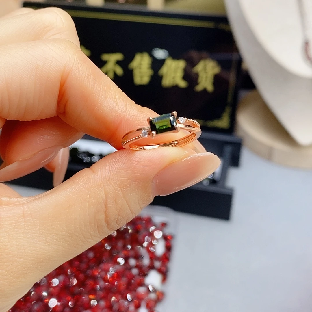 银S925镶嵌颈饰碧玺戒指