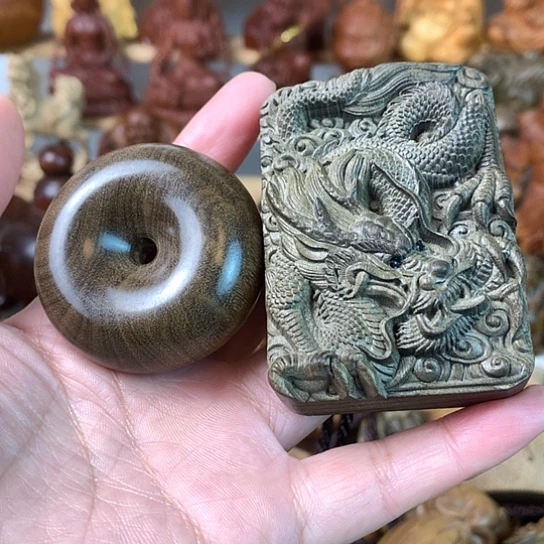 花梨木类华*金丝楠木龙牌十平安扣2个