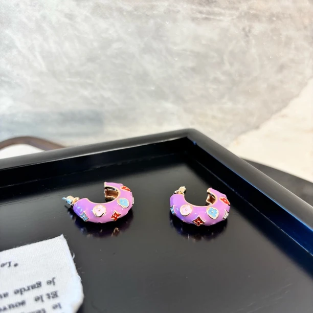 铜合金珐琅耳饰 紫色花花耳环EH3145