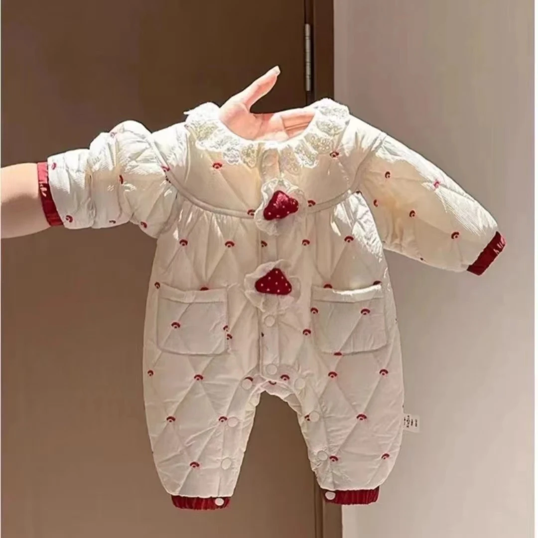 冬季新款婴幼儿长袖可爱洋气连体哈衣棉服