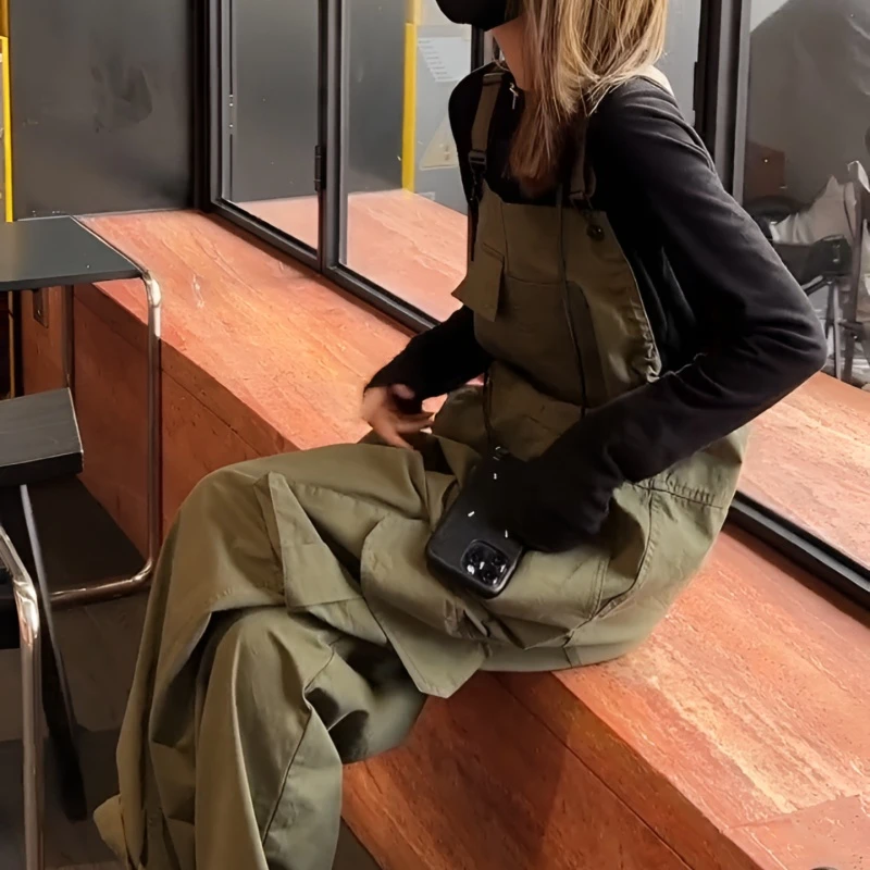 2025美式复古工装背带裤女春夏新款薄宽松高腰显瘦小个子工装裤女