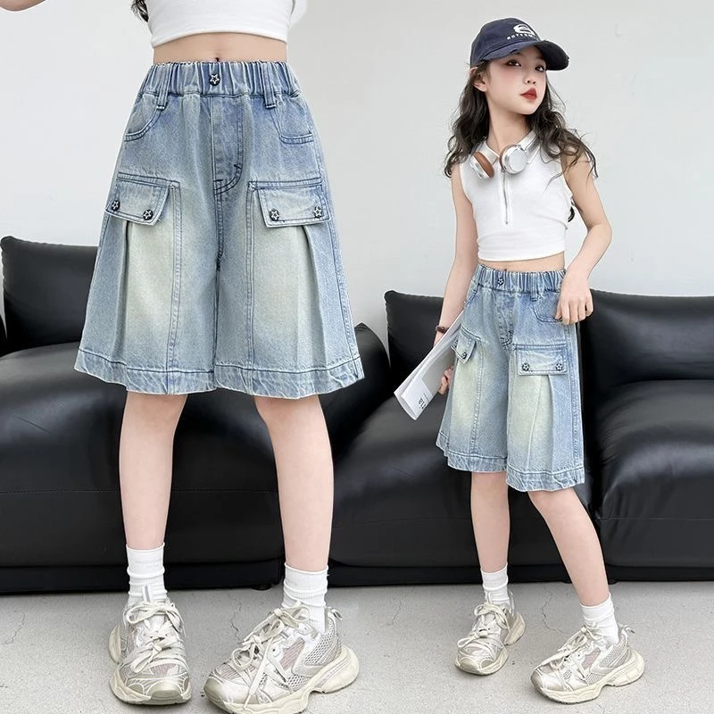 女童牛仔短裤2025夏季薄款新款儿童夏装中大童五分裤女孩裤子