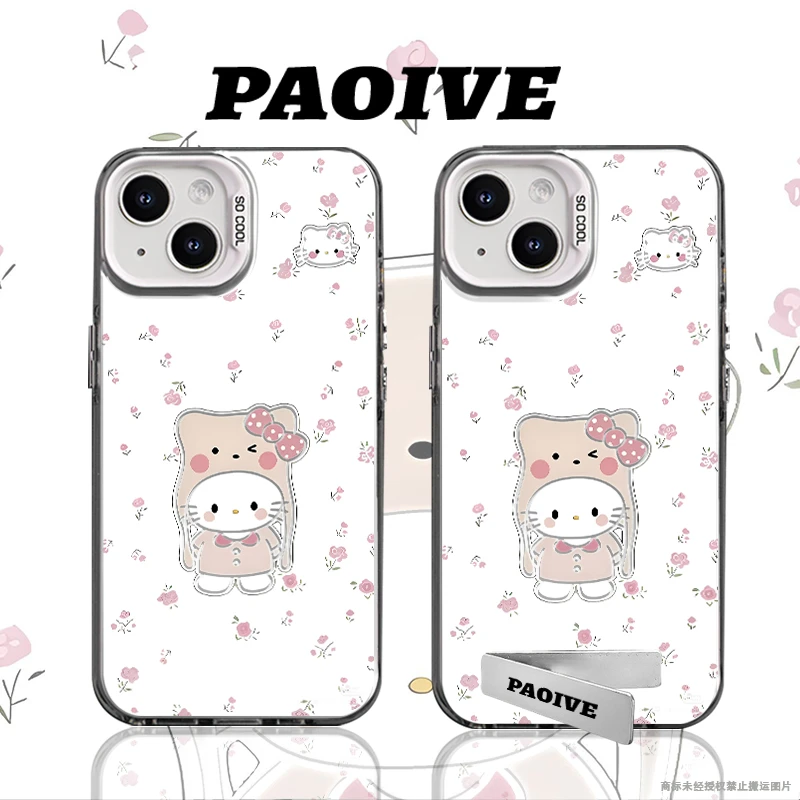 适用苹果华为vivo一加iPhone14小米三星HelloKitty防摔彩银手机壳