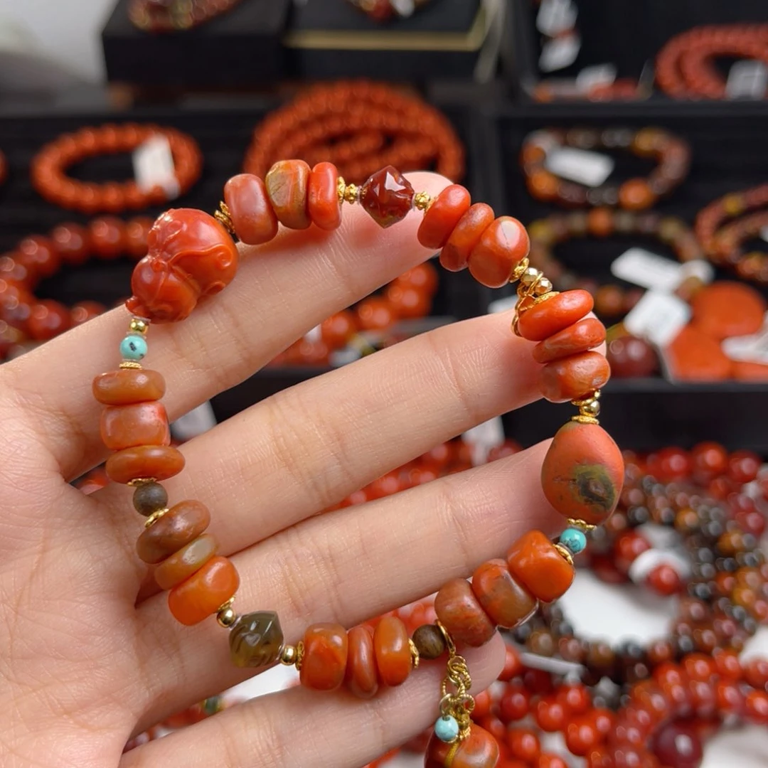 未镶嵌葫芦diy藏扣手串8-9m南红玛瑙
