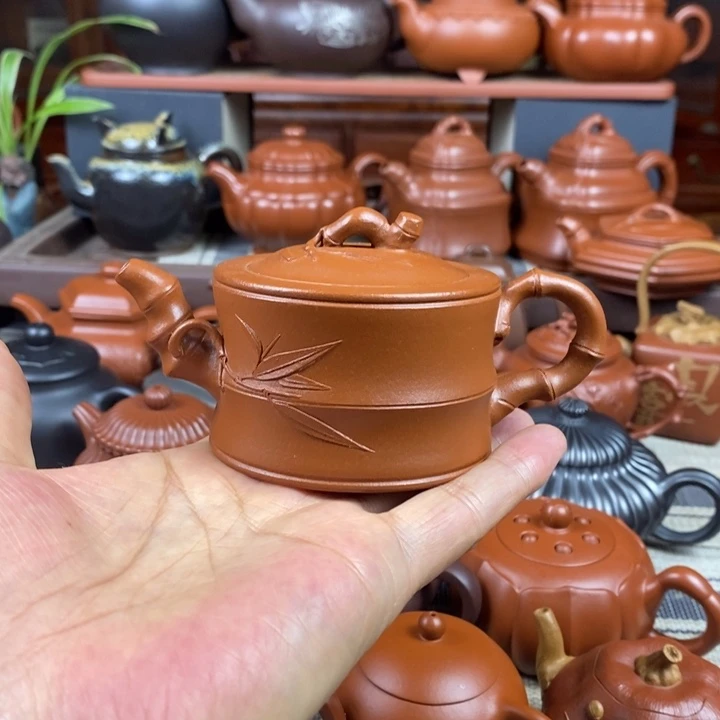 紫砂茶壶竹节130cc原矿赵庄朱泥特价