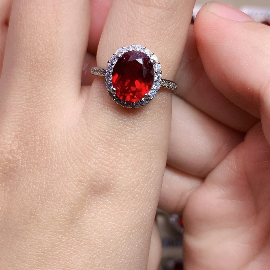 红宝石戒指银S925镶嵌