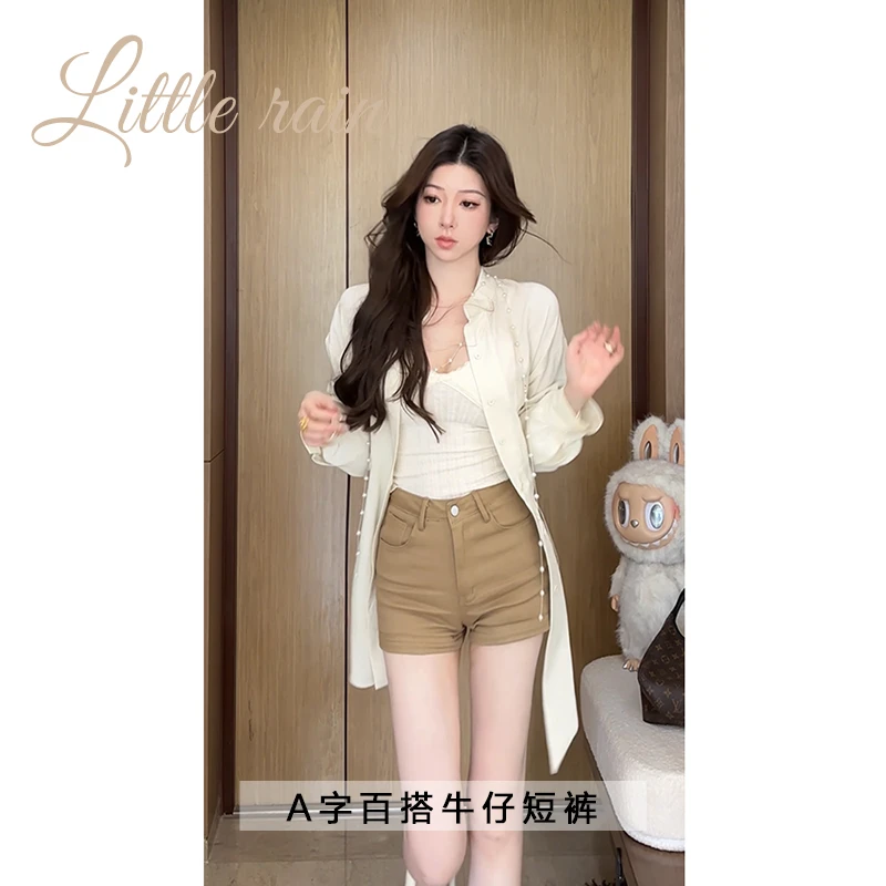 小雨姐姐秋款【漠卡短裤】复古高腰a字显瘦包臀牛仔短裤女2025新款