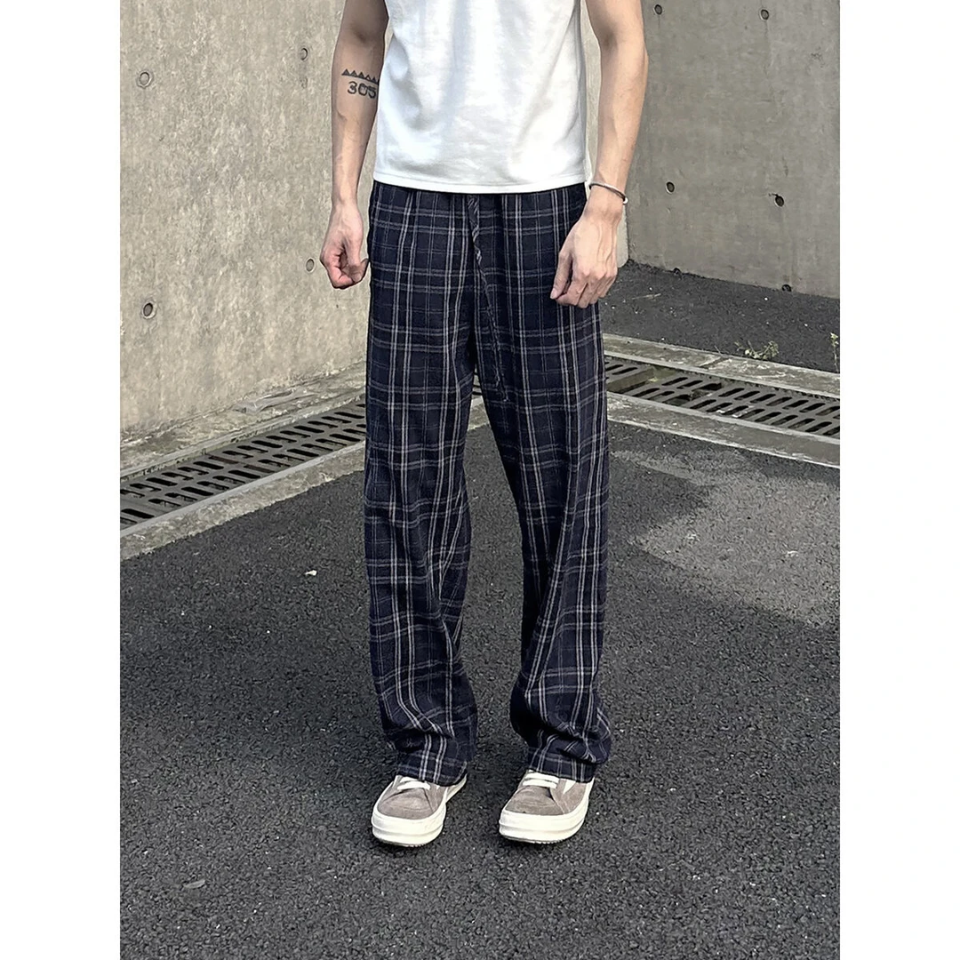 阔腿裤复古巴家直筒宽松垂坠感休闲格纹长裤格子裤男女同款