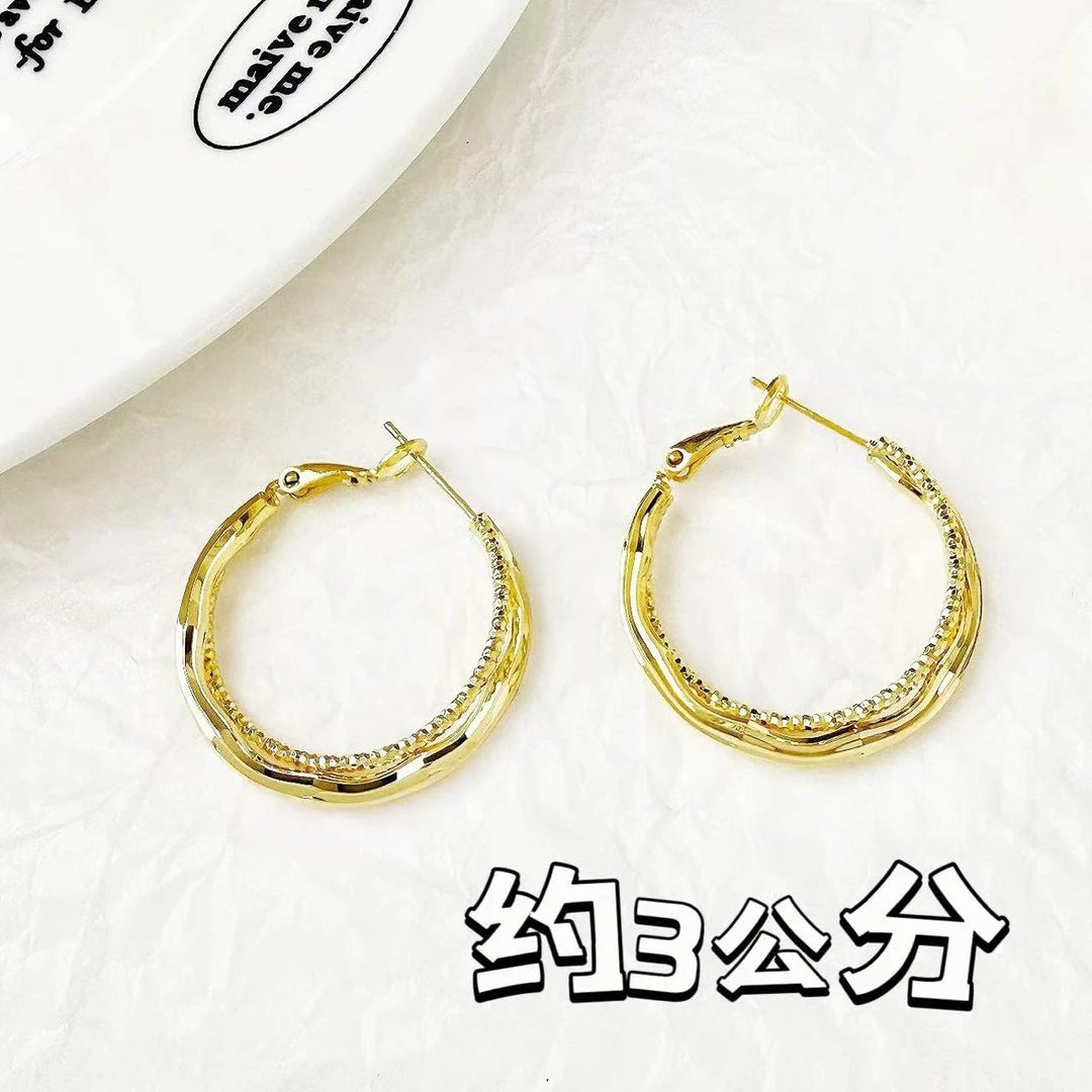 铜合金耳饰 c437 c438丽银【3公分双层圈】简约小众圈圈耳环女6193