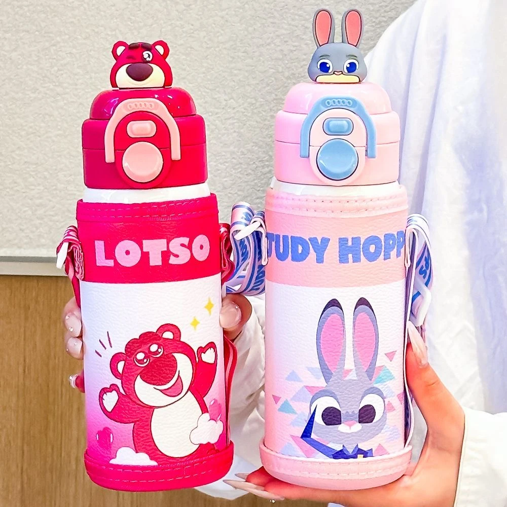 【晶晶乱炸】迪士尼双饮保温杯带杯套斜跨不锈钢500ML水杯15578