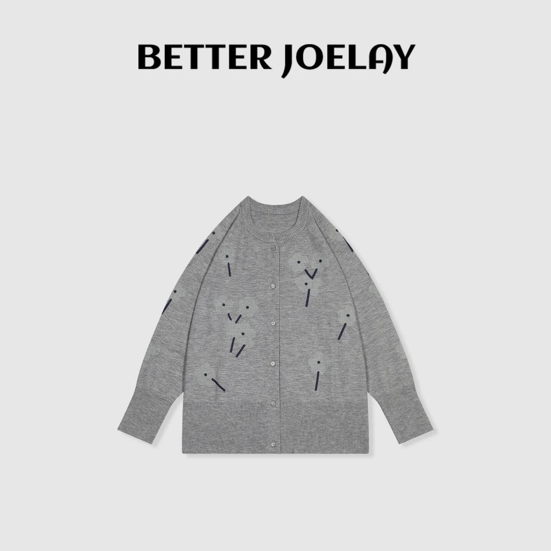 BETTER JOELAY-【趣味表情】时尚开衫毛针织衫温柔韩版LL6199