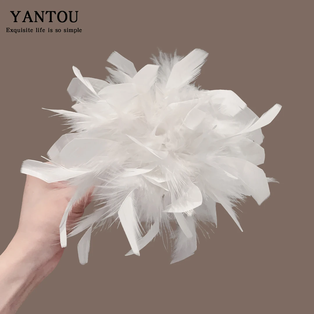 法式白色羽毛花朵抓夹头饰女拍照发抓后脑勺中式盘发头花公主发饰
