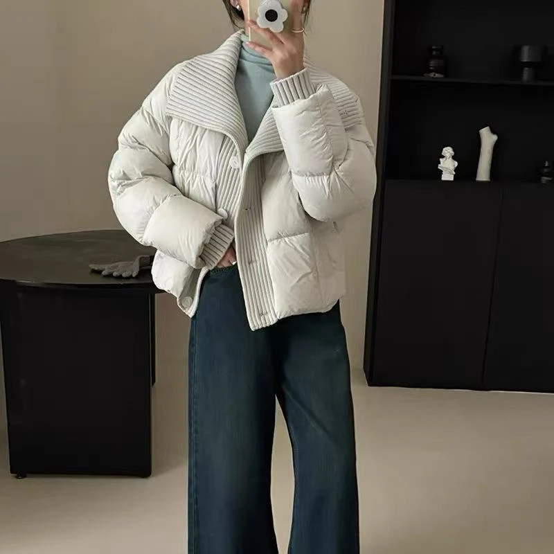 毛线拼接外套女白鸭绒上衣时尚新款冬季