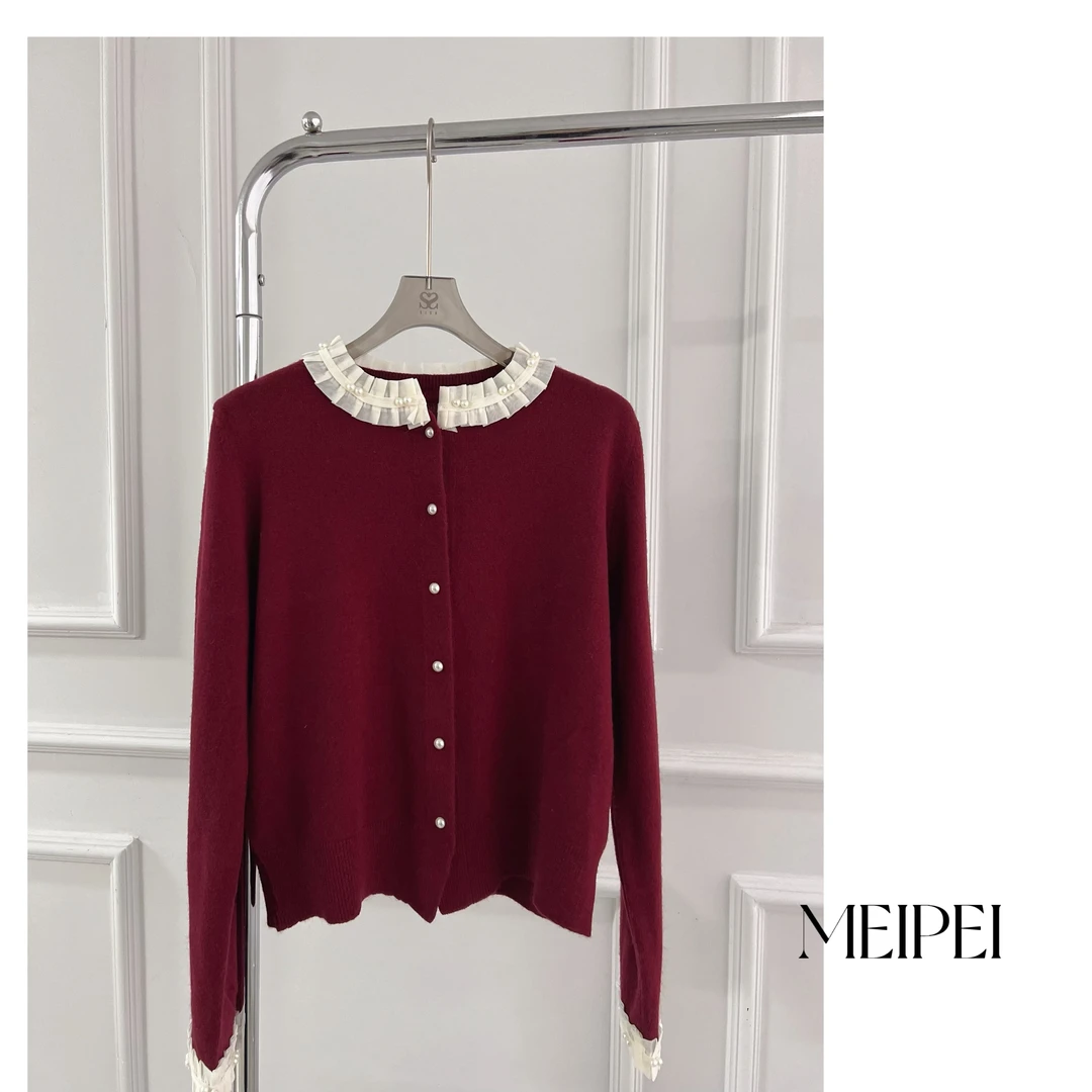 法式香风安可拉红钉珠针织衫24122866