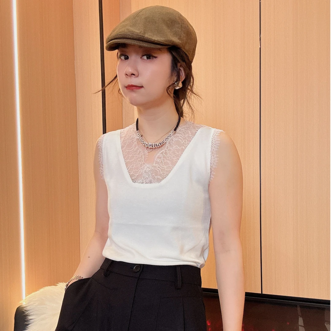 大胡子25年春季新款修身型休闲风轻职风背心吊带纯色春夏拼接美背