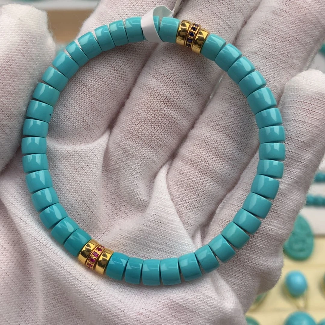 ****️绿松石未镶嵌珠宝奇石高瓷蓝绿直切手串5.4mm