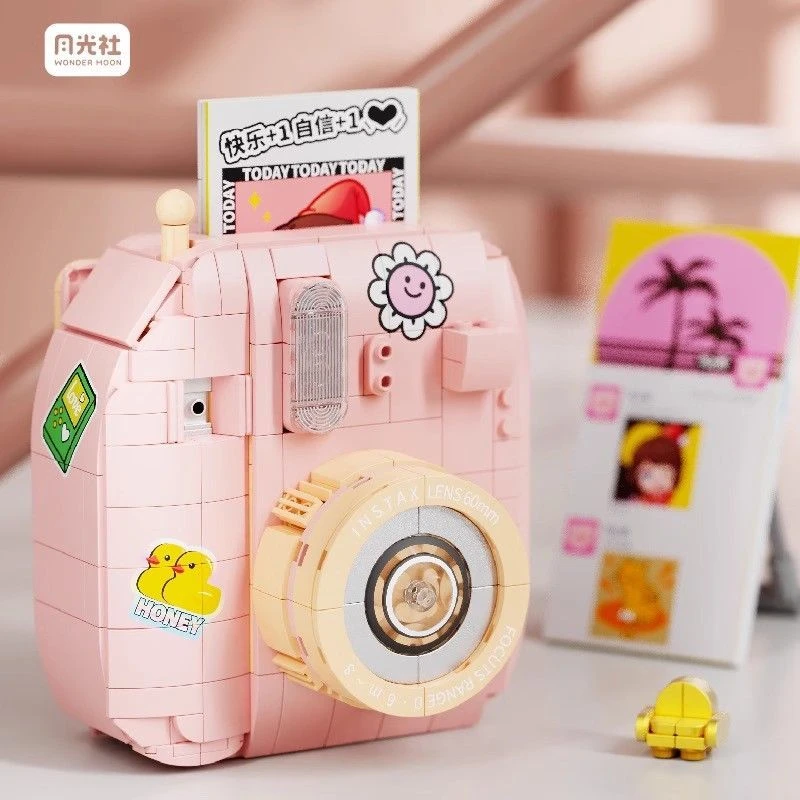森宝积木复古照相机拼装积木女创意桌面摆件迷你颗粒拼装玩具礼物