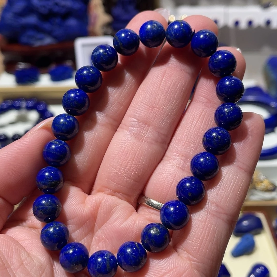 青金石未镶嵌9mm少白少金单圈手串