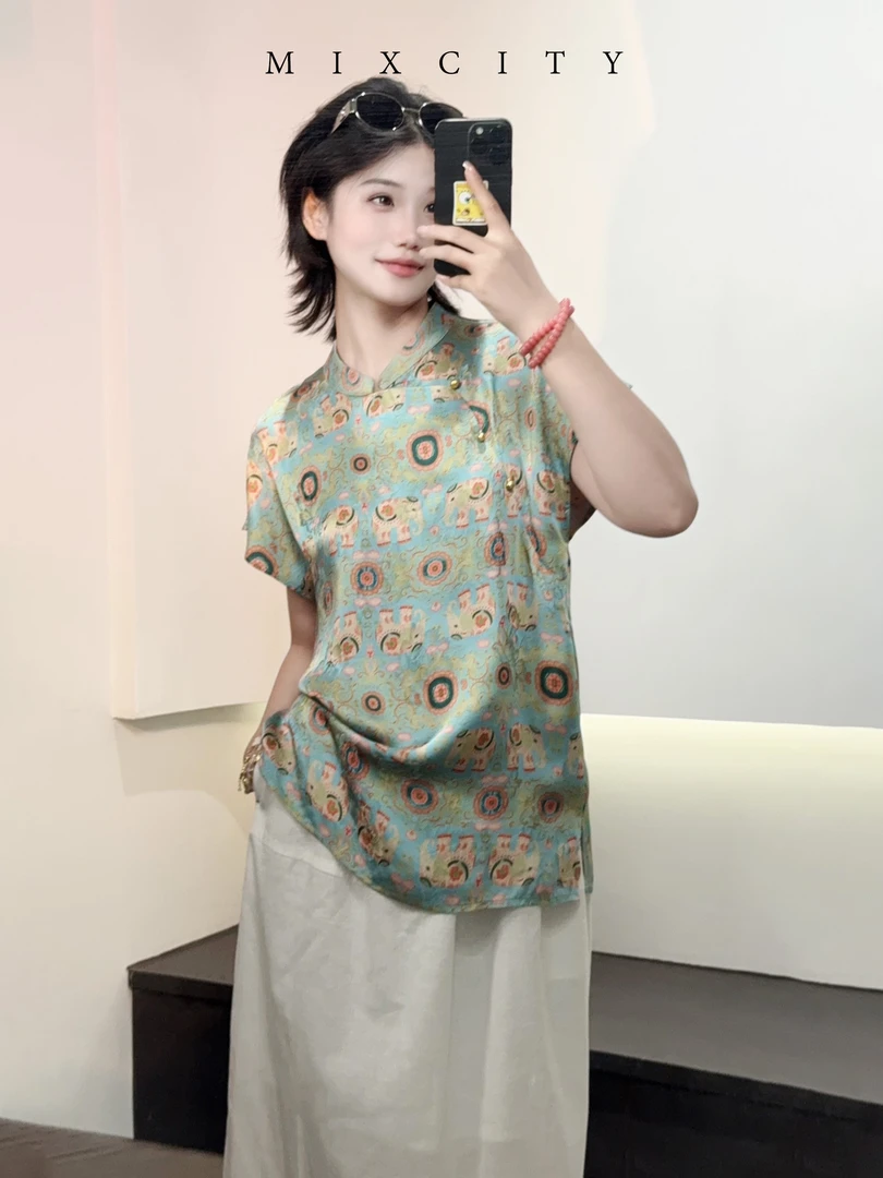 【亚楠本楠】彩象衫◆新中式复古国风提花立领斜襟衬衫8083