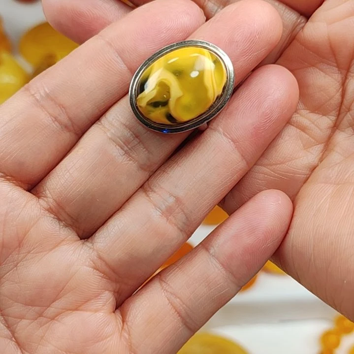 蜜蜡戒指银S925镀金镶嵌