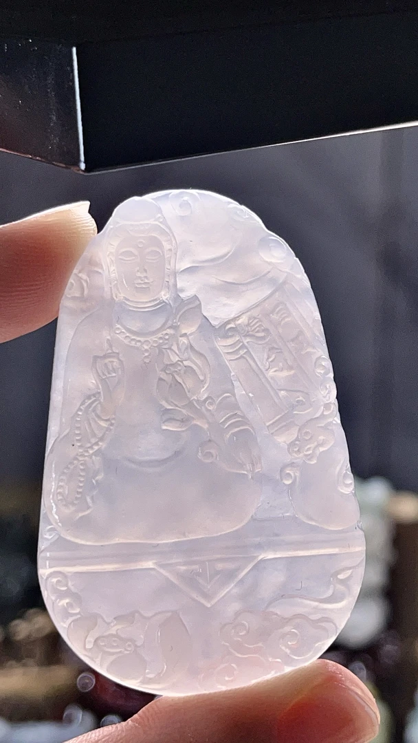 天然缅甸翡翠木那冰种观音毛货买断需抛光尺寸57-36-5.8