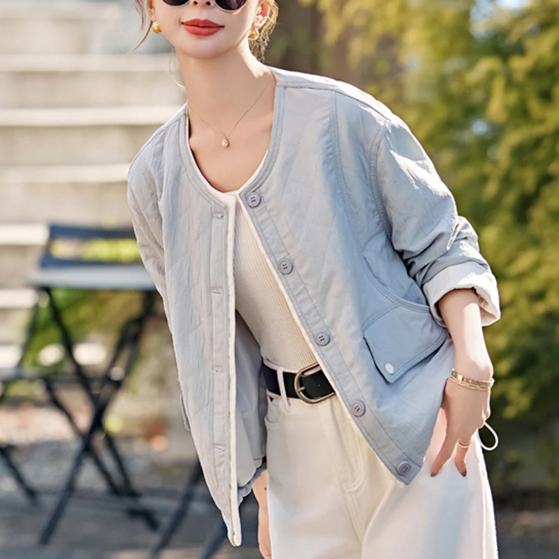 时尚韩系chic撞色圆领夹克短外套女春季2025新款气质休闲百搭上衣