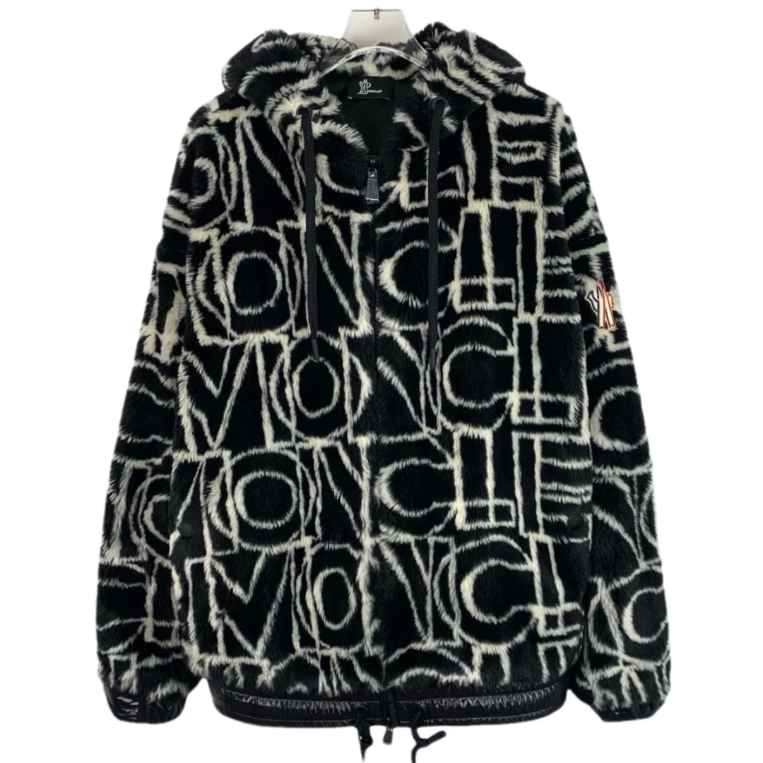 未使用 MONCLER 000849黑色涤纶logo字母徽标连帽拉链外套 XS码