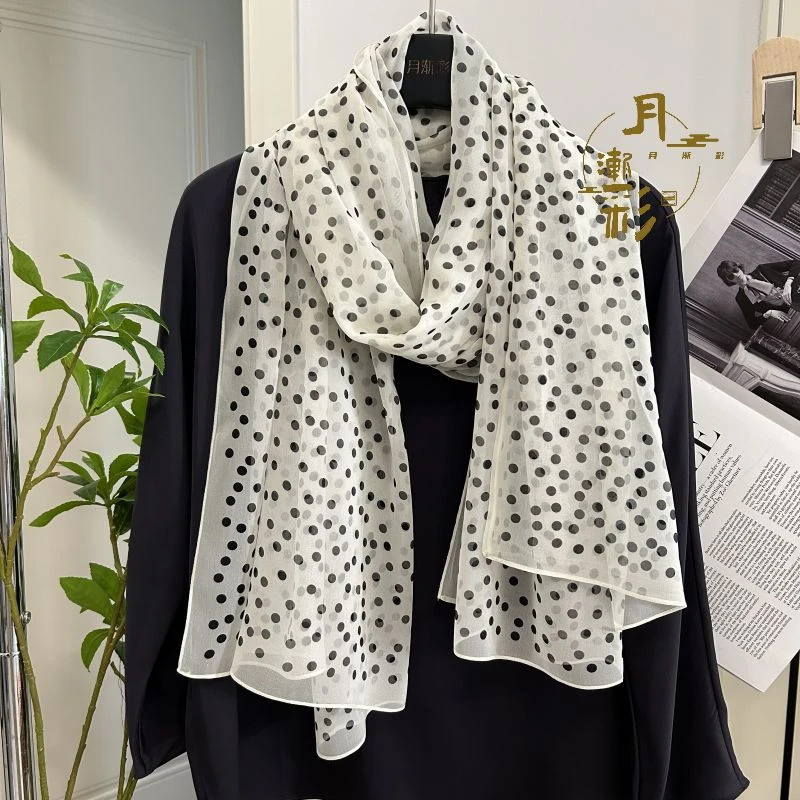 波点真丝乔其披肩 100%桑蚕丝9姆米乔其纱巾 两色入