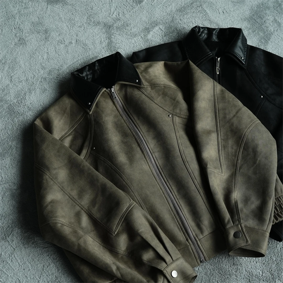 Az Studio 25ss「蛇年限定」麂皮质感解构铆钉拼接蟒纹领老钱风夹克