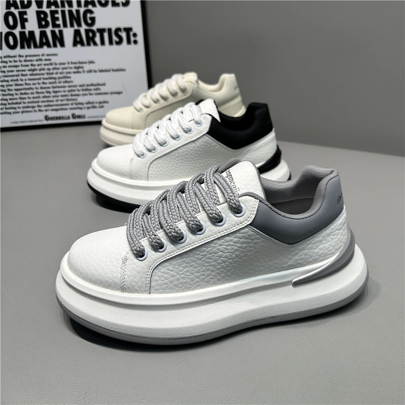 2025秋季新款时尚小白鞋休闲百搭舒适个性轻便潮流厚底增高潮鞋男
