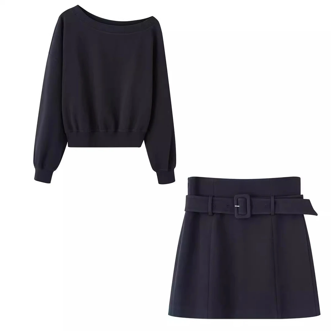 艾家商场同款卫衣半身裙女露肩字母斜肩百搭甜辣风森系3004-3003