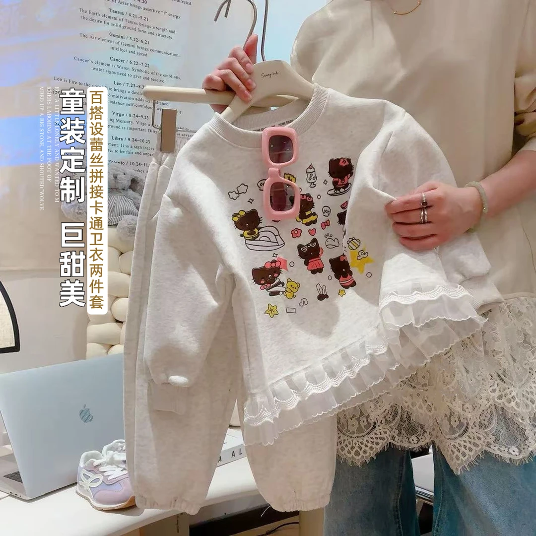 【亲子装】女宝套装女童华棉卡通卫衣套装韩版印花卫衣卫裤两件套