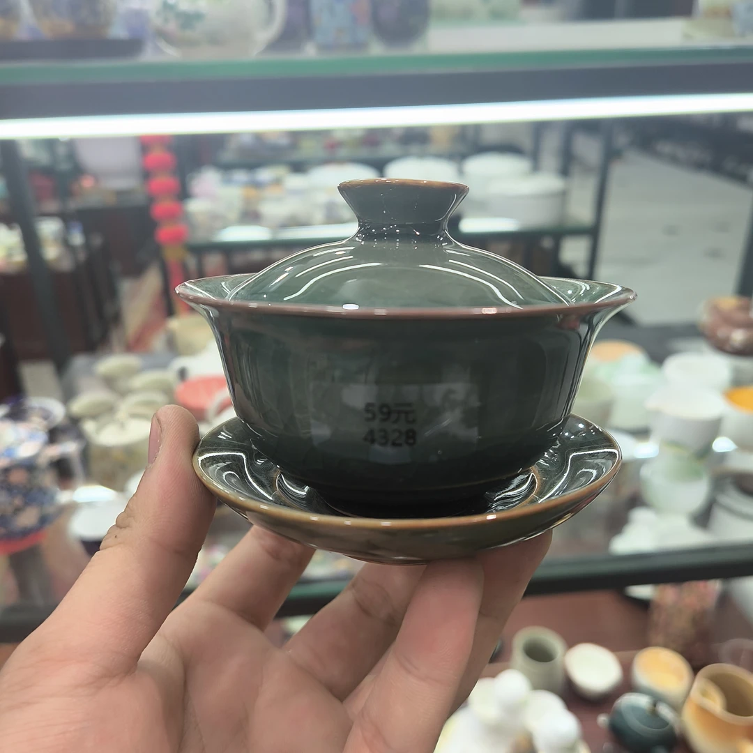 德化云仓 蜜色三才盖碗-4328